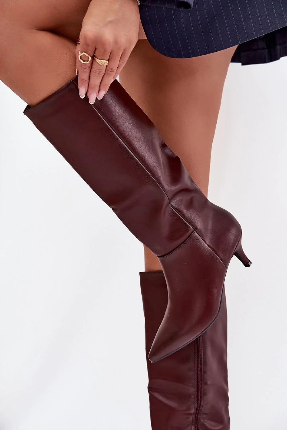 bottes femme simili cuir noir petit talon 6cm bout pointu doublure fourrure synthétique chaude confortable mi mollet élégantes quotidiennes raffinée