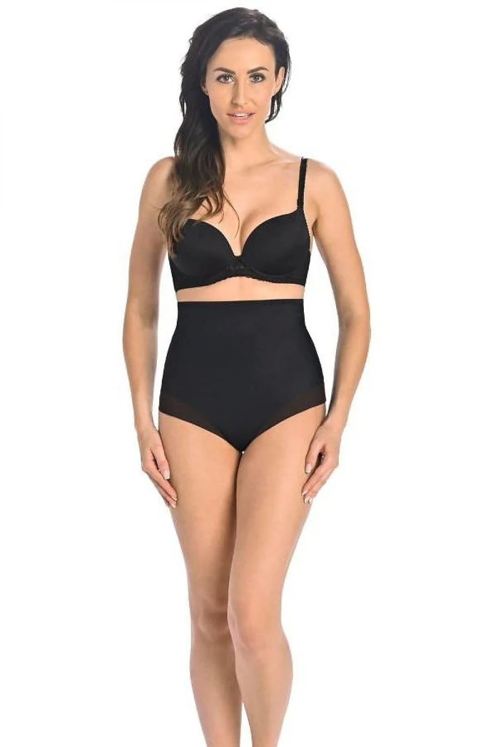 culotte gainante taille haute noire sculptante modelante ventre plat maintien renforcé bandes larges microfibre extensible maille transparente sans couture invisible