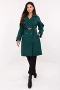 manteau femme mi long double boutonnage vert sapin émeraude col revers large coupe droite évasée genou intemporel