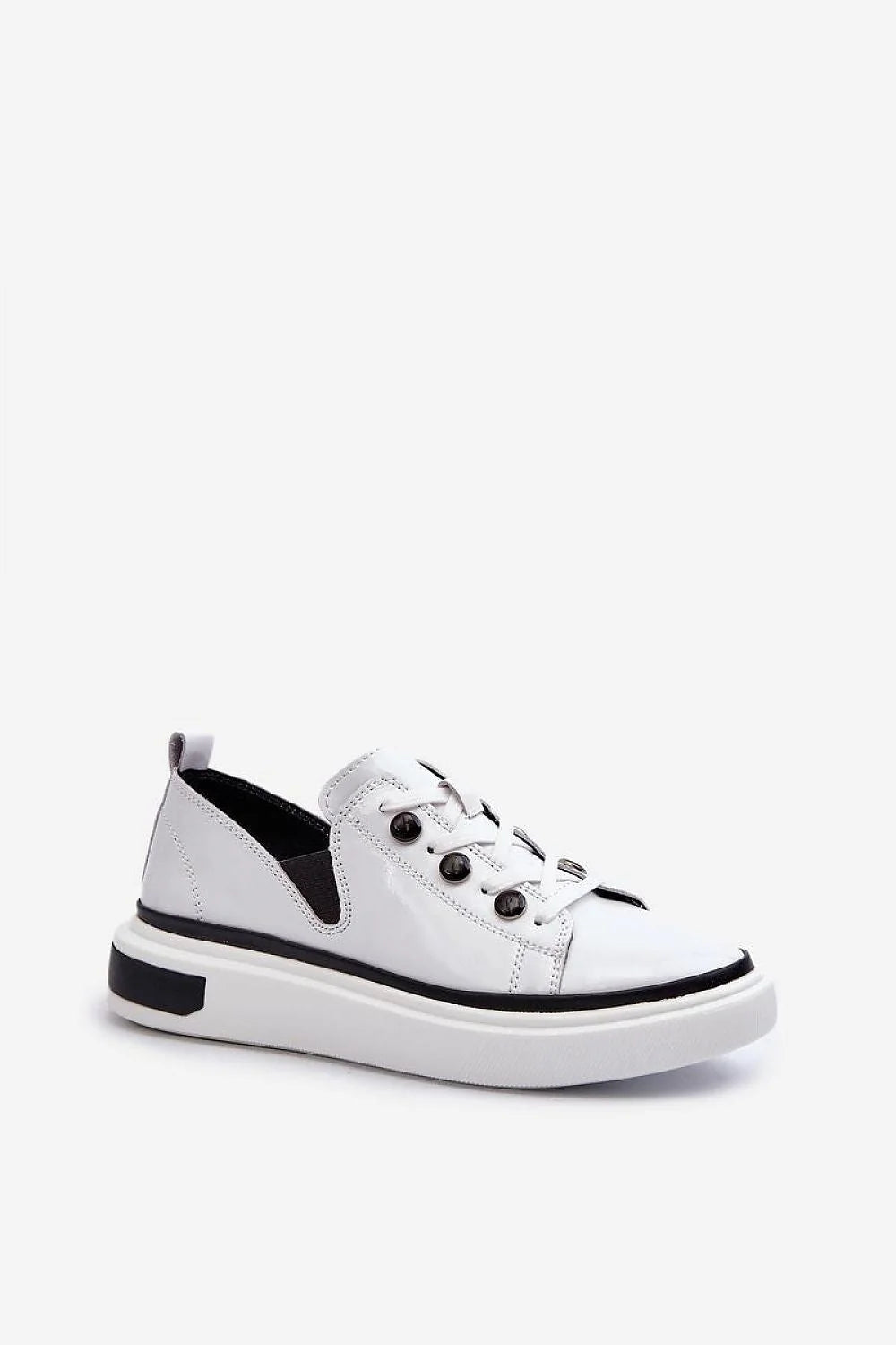 Chaussures de sport modernes basses femmes cuir verni blanc noir plateforme 3 cm style décontracté chic