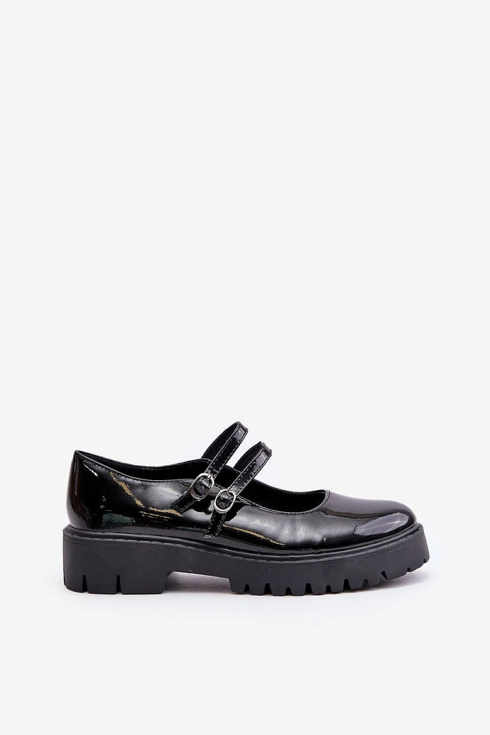 Chaussures basses Mary Jane style élégant cuir verni noir talon plat semelle crantée sangles ajustables femmes