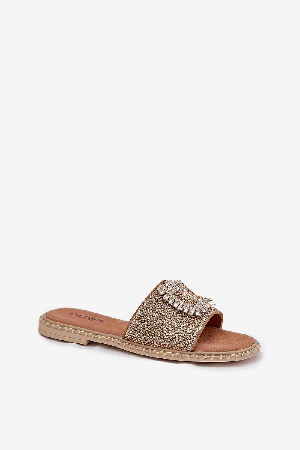 Sandales femmes design élégant style mules ouvert confort talon plat détails métalliques mode été