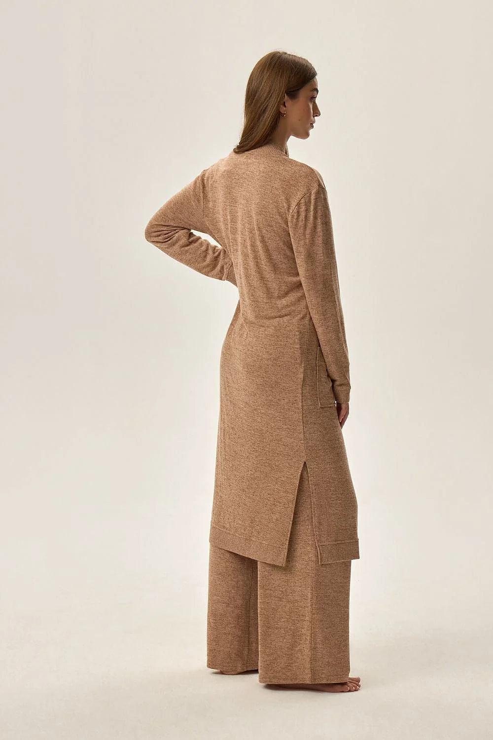 Robe longue et pantalon ample en tricot léger beige pour femmes, style décontracté et élégant