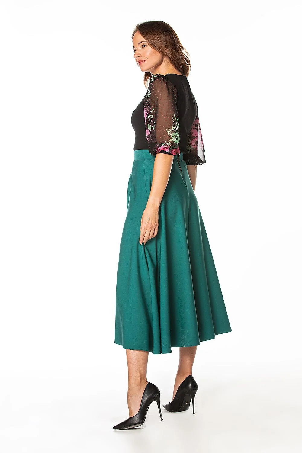 Jupe midi Tessita en polyester élasthanne verte émeraude fente côté taille ajustée taille L M S XL XS XXL