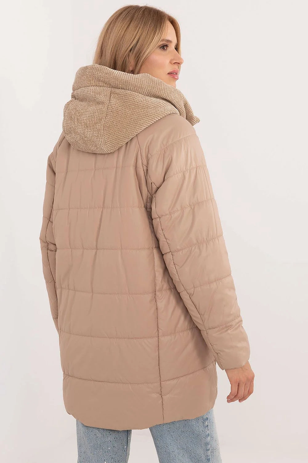Manteau pour femme moderne style mixte tissu matelassé velours côtelé beige doux coupe ample isolation synthétique fermeture éclair métallique