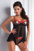 Nuisette dentelle sexy Irall noire et rouge fluide glamour avec broderie transparente pour femmes