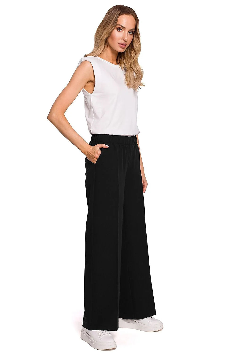 Pantalon en tissu léger coupe large rose clair style décontracté pour femme moderne élégante