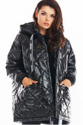 Veste matelassée oversize polyester moderne élégante avec capuche féminine parfaite hiver noir tendance