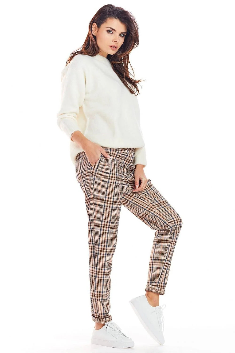 Pantalon femme à carreaux coton moderne élégance décontractée bureau urbain automne-hiver confort sûr