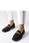 Moccasins élégants pour femmes en cuir suédé noir décoration chaîne dorée design moderne sans lacets confortable été