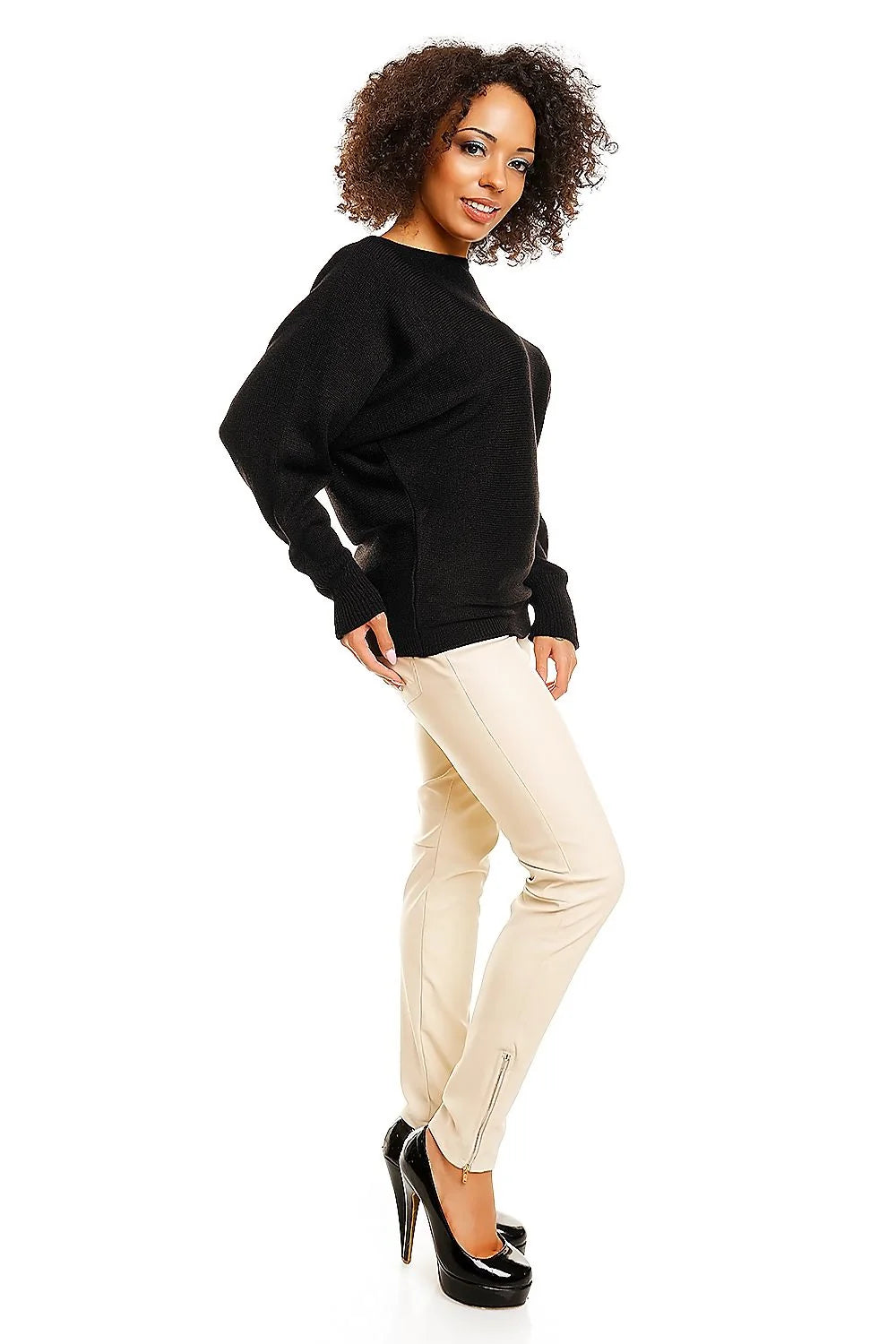 Pull kimono ample chauve-souris Pee Ka Boo manches longues encolure bateau noir acrylique 100% confortable femmes