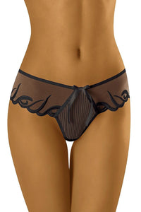Culotte femme en tulle noir élégant sexy transparence confort coupe échancrée avec nœud décoratif