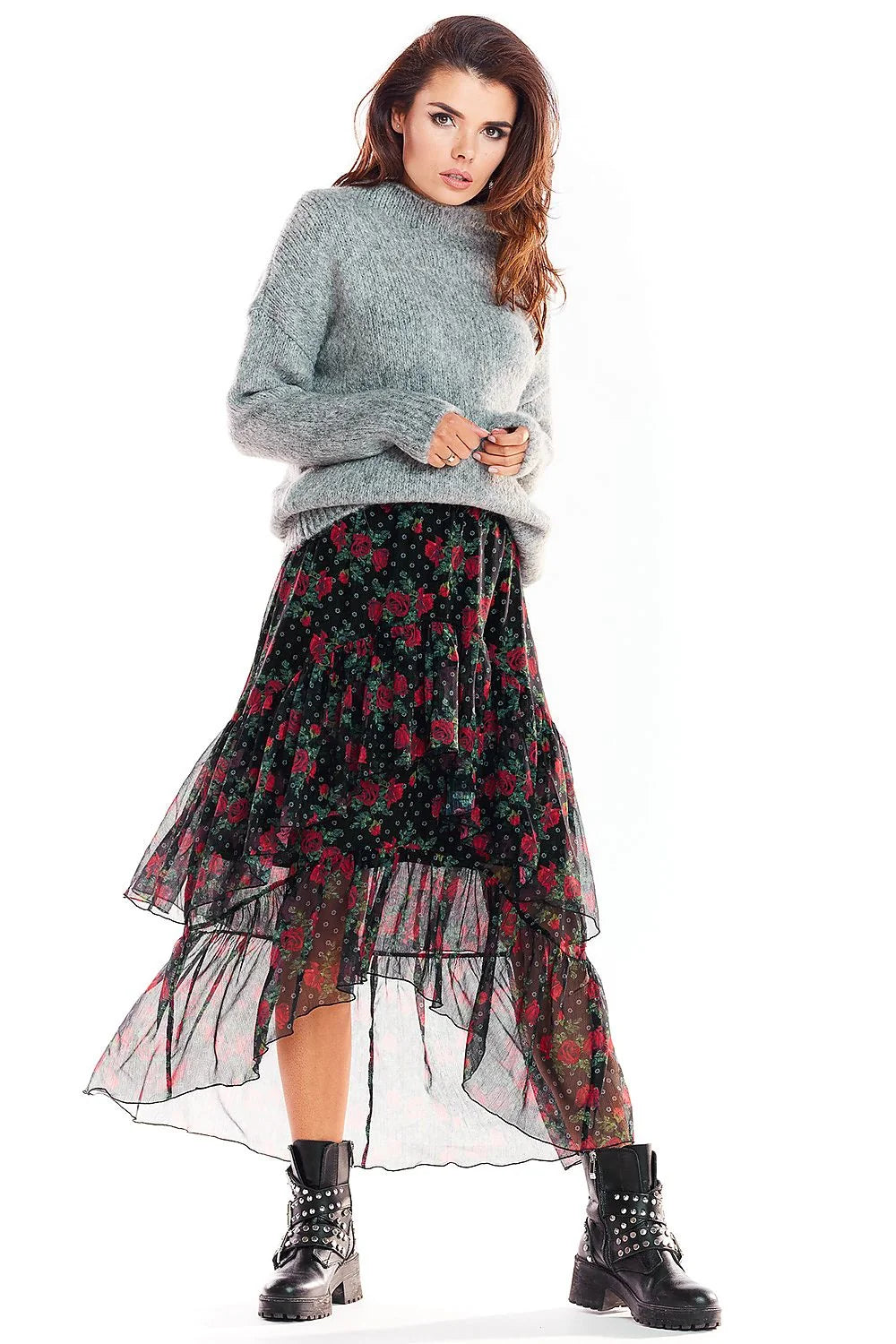 Jupe maxi en mousseline de soie imprimée florale asymétrique élégante femme confortable chic moderne