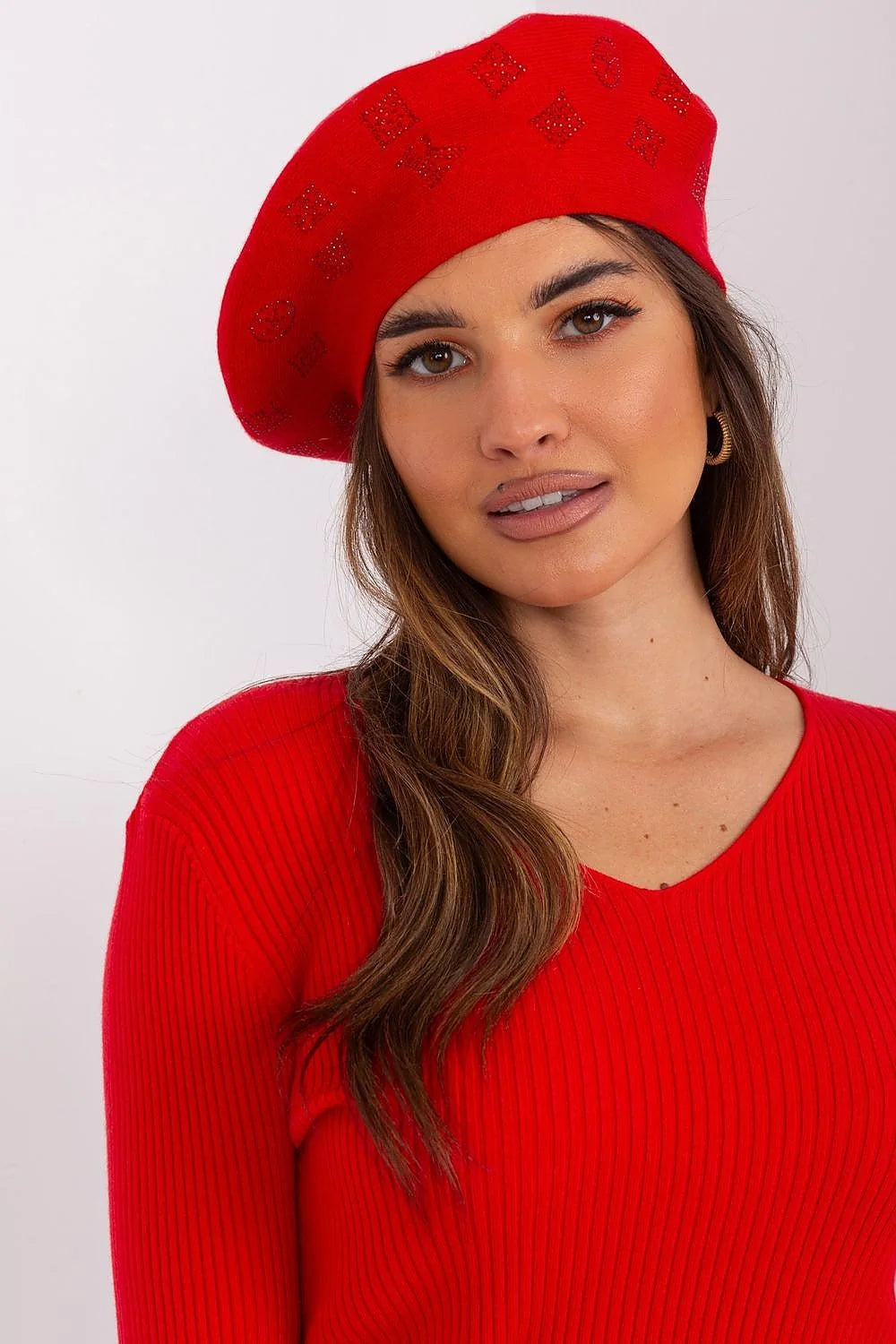 Ensemble Beret et Haut à Manches Longues Femme Mode Parisienne Acrylique Coton Cachemire Strass Coupe Slim Occasions Spéciales