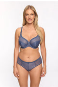 Soutien-gorge balconnet tulle bleu grisâtre nœud décoratif lingerie élégante femme occasion spéciale quotidien