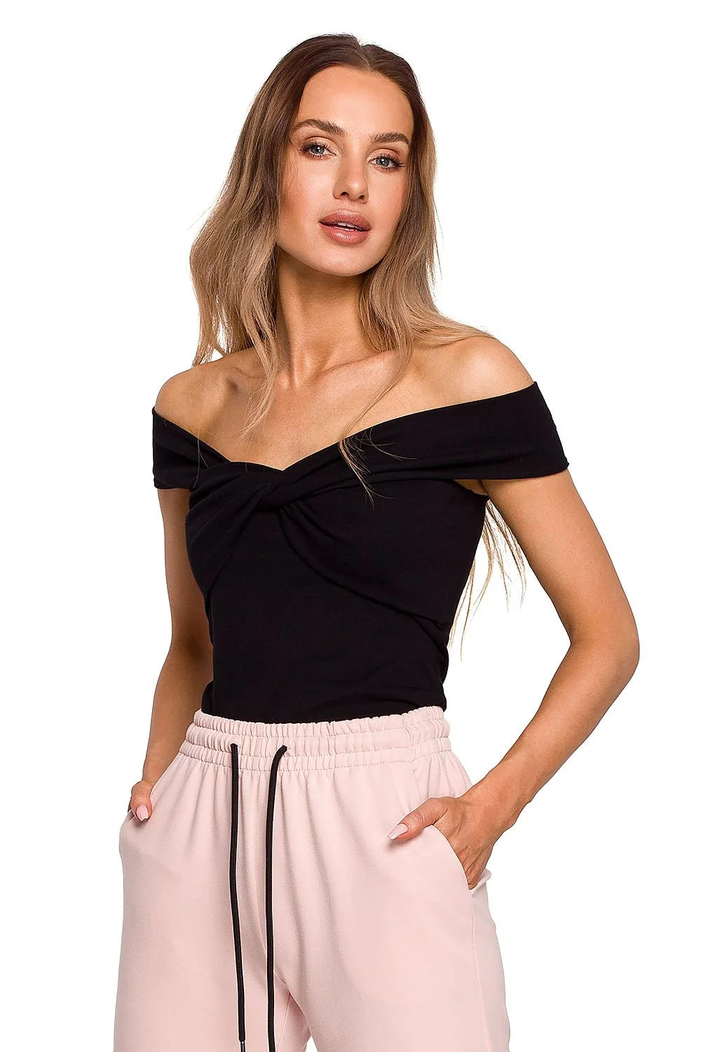Chemisier Femme Élégant Coton Élasthanne Vert Vif Bardot Twist Mode Été Confort Taille Ajustable