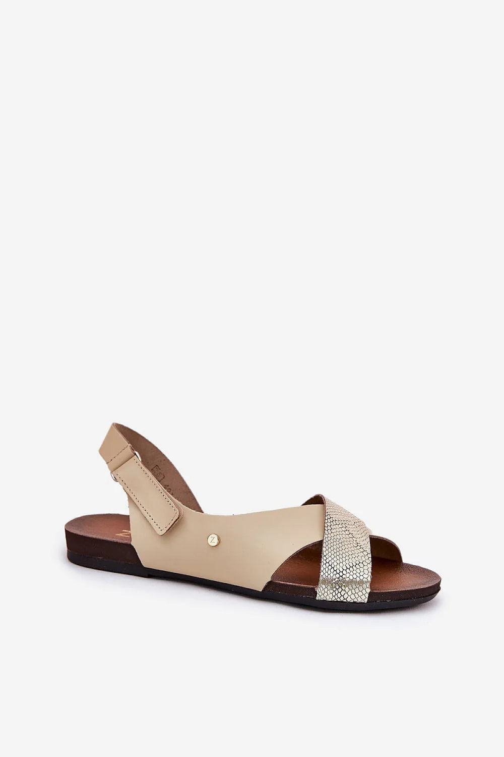 sandales femmes cuir naturel beige nude plates confortables semelle rembourrée brides croisées arrière réglable imitation peau serpent métallisé élégantes