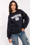 Sweatshirt femme design universitaire Harvard couleur bleu marine manches longues coupe ample