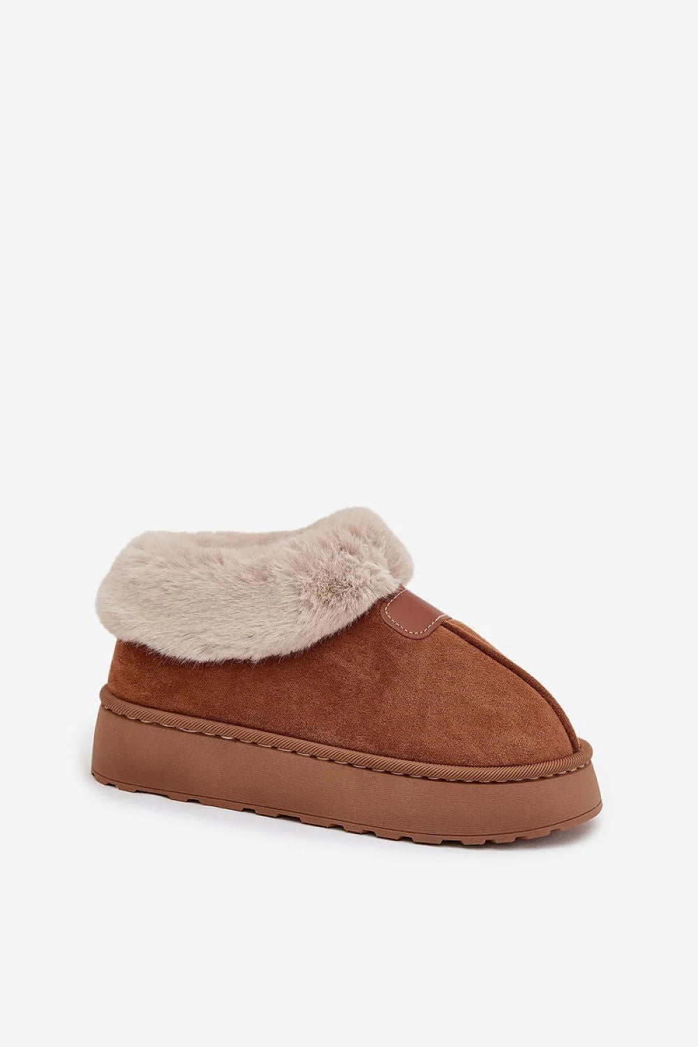 bottes neige femme suède synthétique cognac fausse fourrure beige col doublure intérieure plateforme 4cm semelle caoutchouc antidérapante bout rond confortable