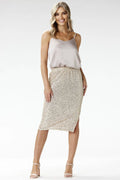 Ensemble femme Awama haut et jupe sequins dorés occasion spéciale soiré longueur genou élastique ajustable modern