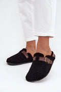 mules femme sabot fourrure mouton sherpa bouclé noir bout fermé talon ouvert bride réglable imitation cuir marron semelle caoutchouc antidérapante