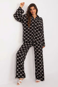 Ensemble Lakerta pour femmes chemise et pantalon motif géométrique noir et blanc style chic et décontracté matériau léger et fluide coupe droite et ample
