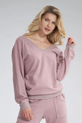 Sweatshirt Figl ensemble mode féminin décontracté rose mauve coton élasthanne manches longues col V