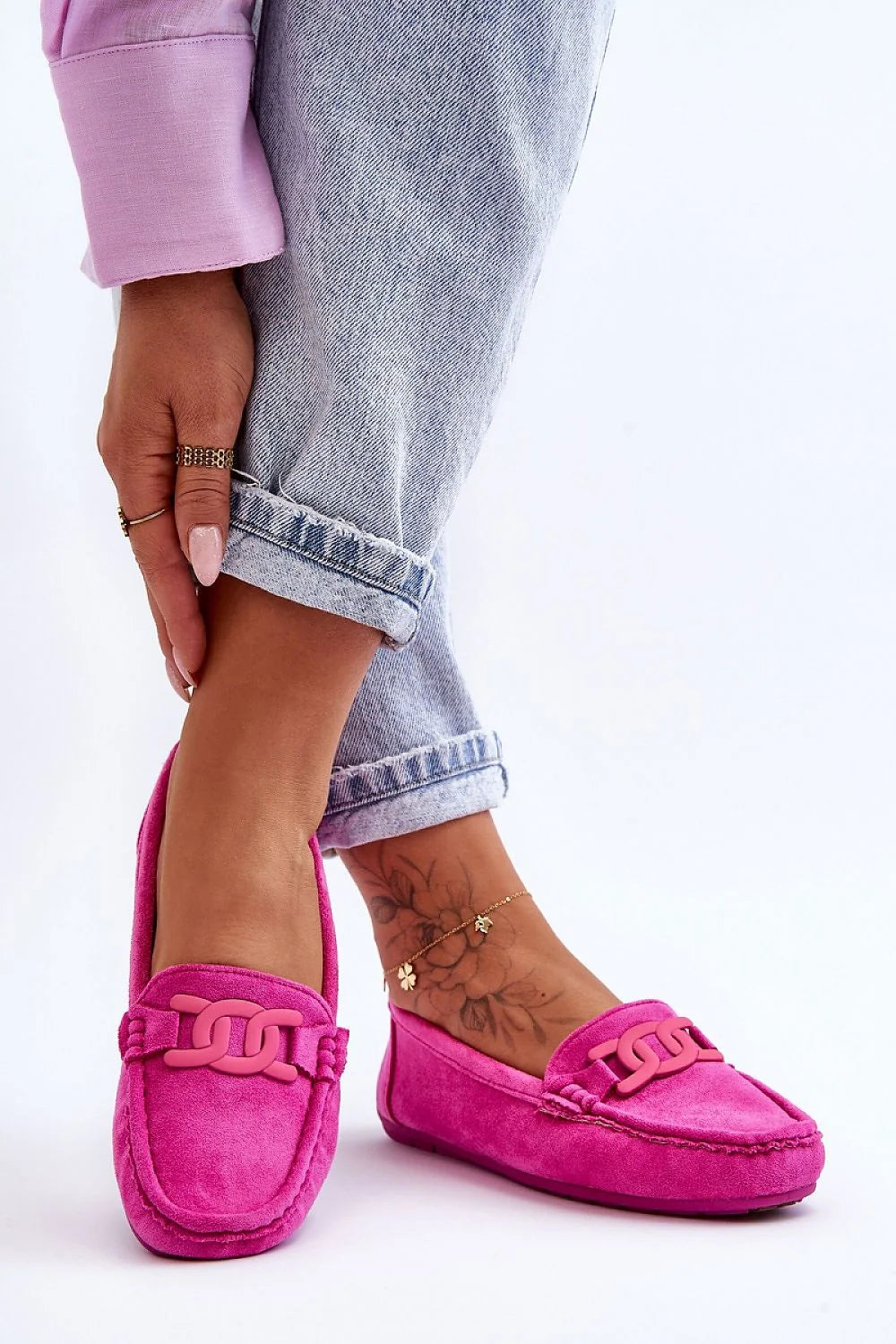 Mocassins femmes style audacieux rose vif suédé écologique semelle antidérapante confortable design moderne sans lacets
