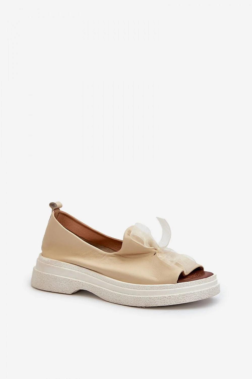Sandales pour femmes ouvertes style moderne cuir naturel tulle beige élégance été confort plateforme 3cm
