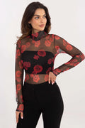 Chemisier Italy Moda en mesh transparent, manches longues, col rond, motif floral, élégant, sexy, pour femme, occasion特殊
