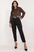 Pantalon cargo femme高 taille taille haute jambes fuselées noir coton polyamide élasthanne confortable travail quotidien
