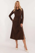 Robe élégante longue couleur marron chocolat en viscose et élasthanne pour occasion formelle ou décontractée femme