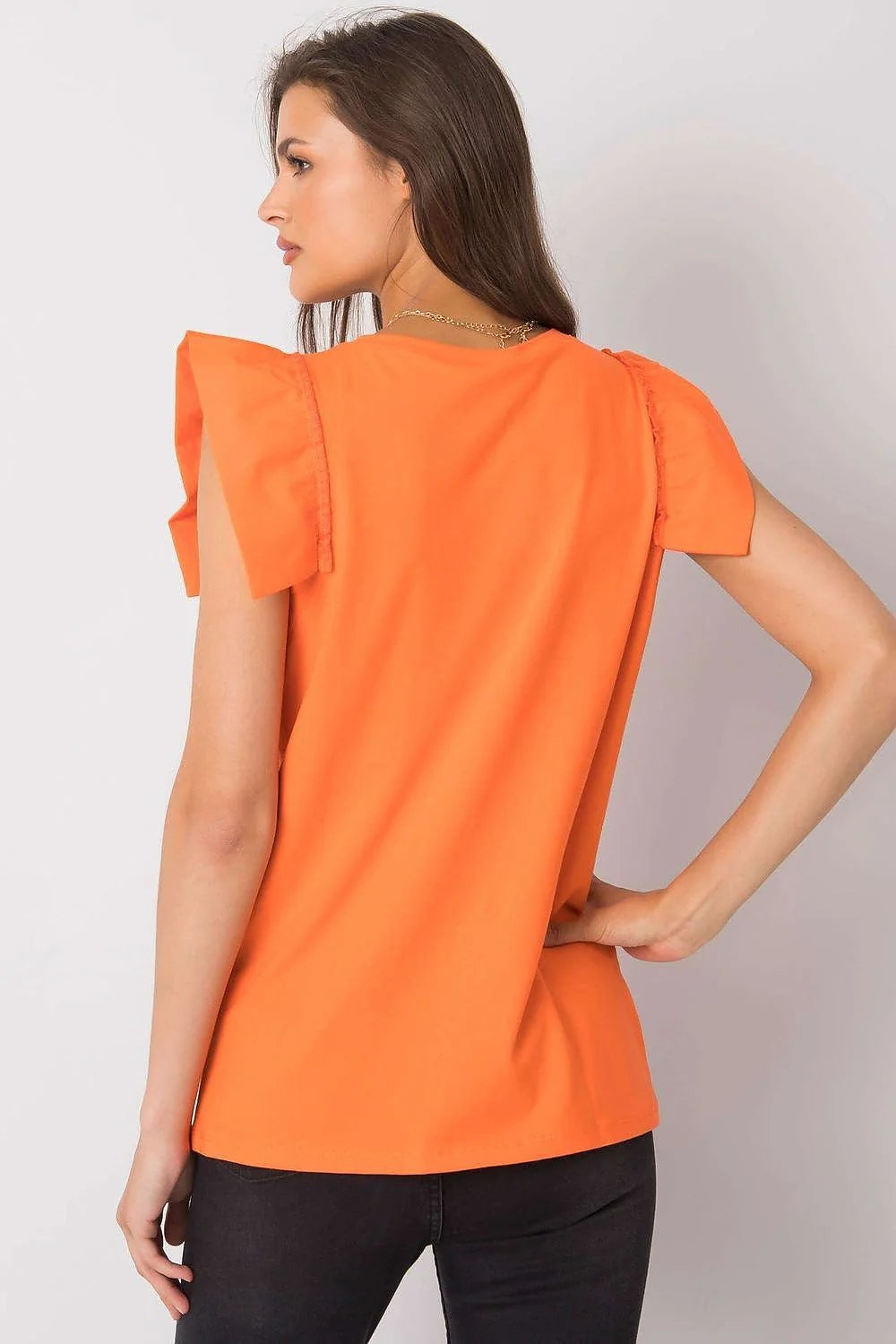 Top mode femme sans manches en coton graphique Ready to Travel ruffle neckline pastel yellow casual chic