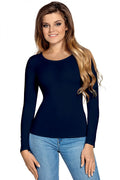 Top ajusté en coton bleu marine manches longues confort quotidien pour femme style moderne