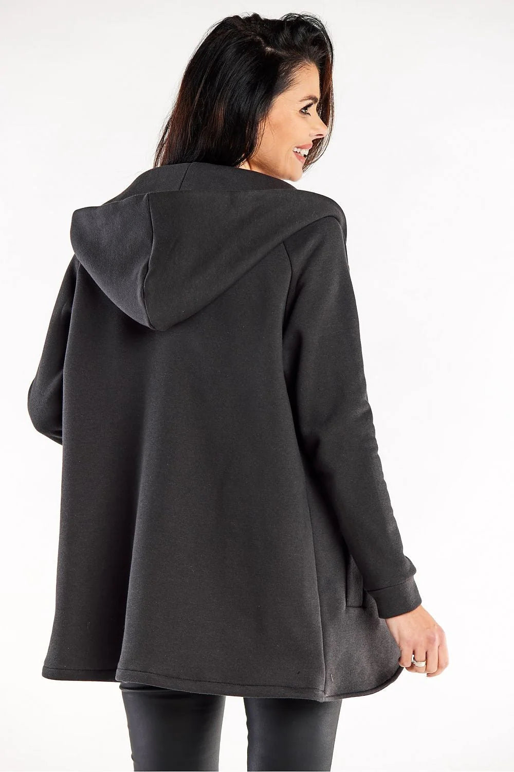 sweatshirt femme longline ample capuche minimaliste moderne molleton gris anthracite coton elasthanne douceur respirante tombé élégant oversize polyvalent intemporel