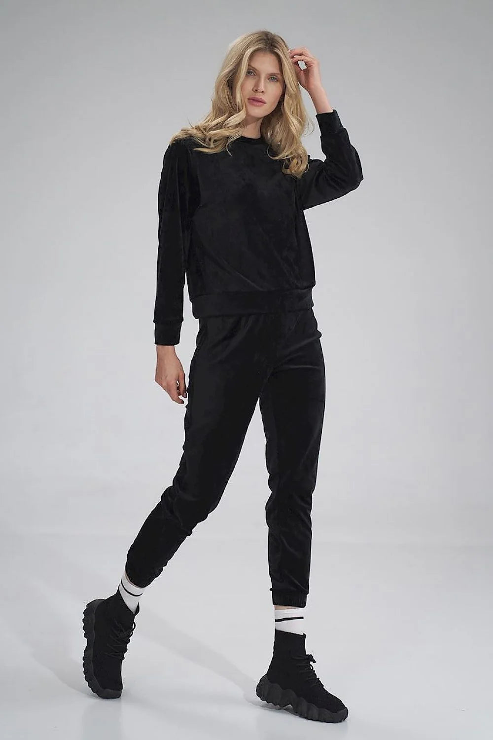 Ensemble jogging femme velours orange vif confortable élégant style casual chic décontracté manches longues