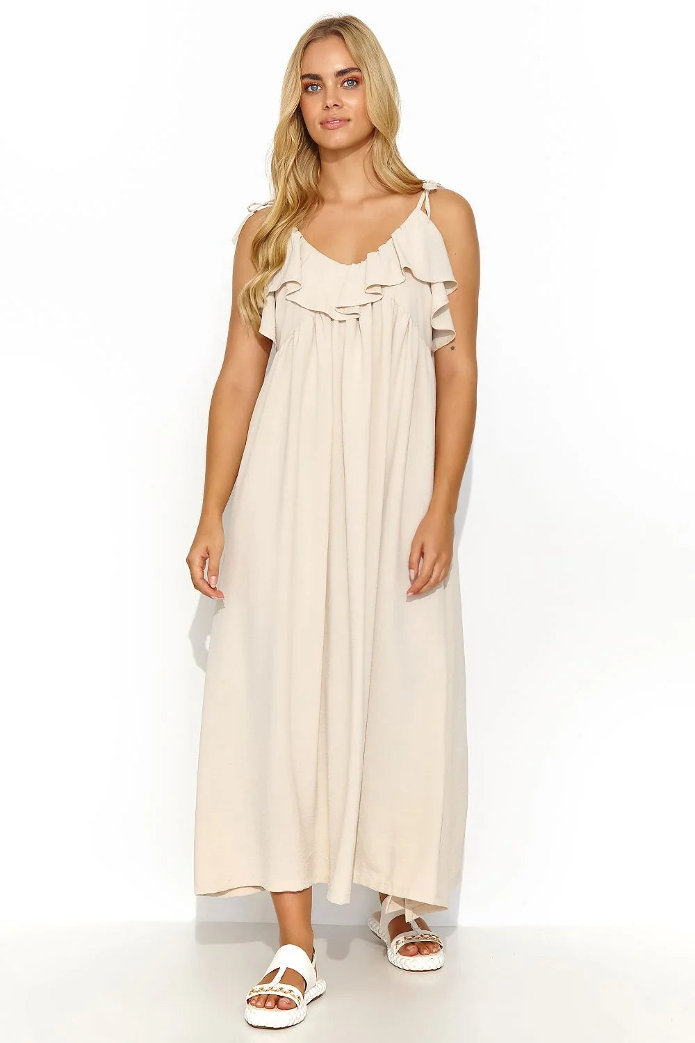 Robe de jour longue oversize bretelles fines tissu fluide été printemps style bohème décontractée volants élégante femme