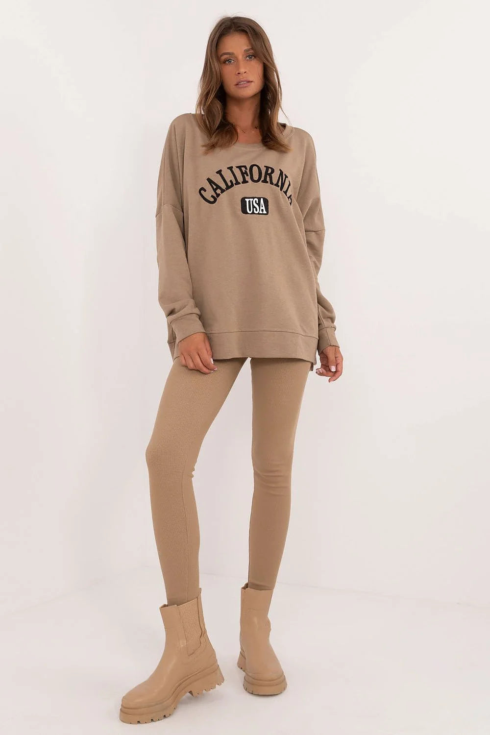 Sweatshirt et legging coordonnés pour femme design California USA beige ample et ajusté