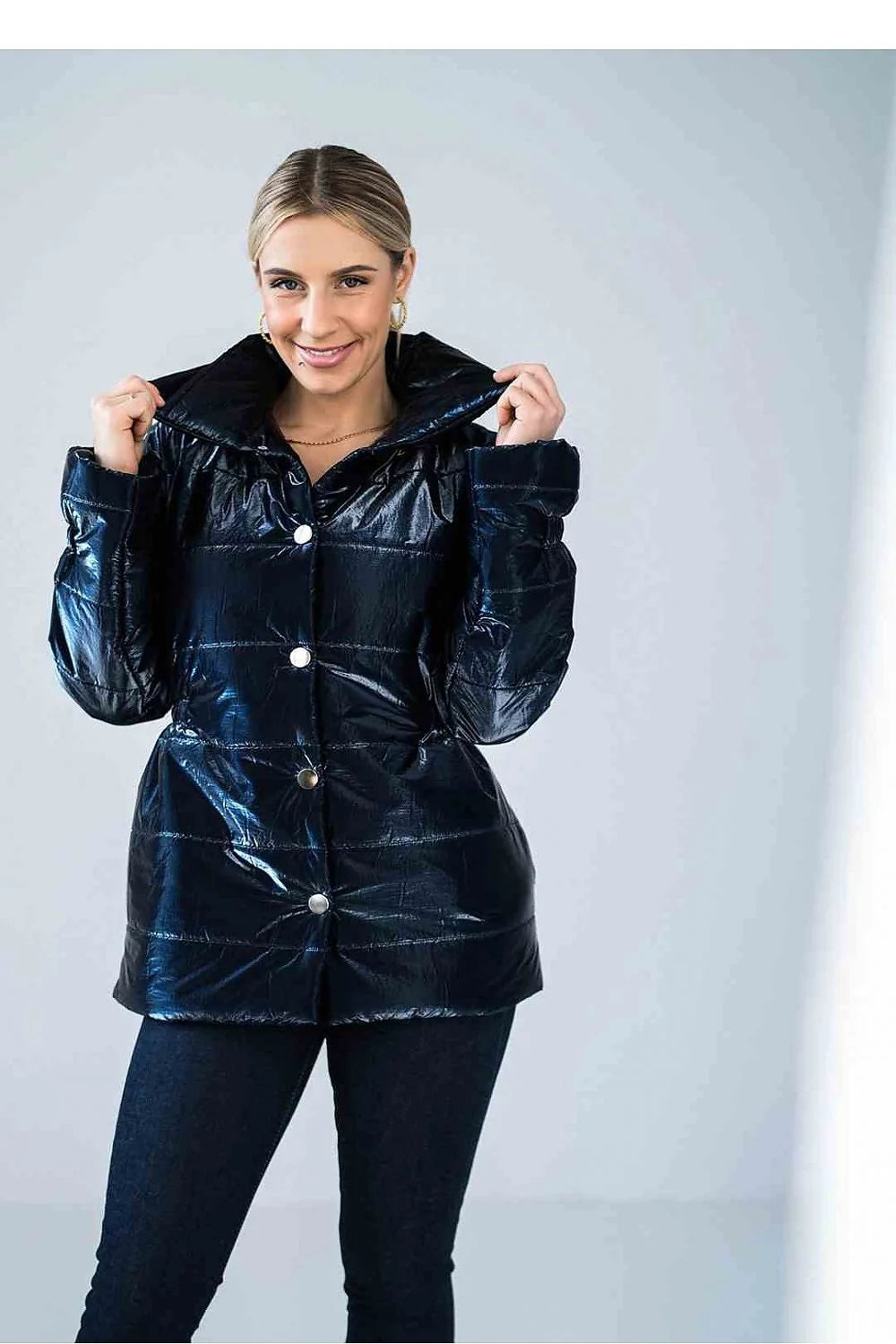 Veste matelassée brillante pour femme longueur hanche col montant style moderne polyester 100 %