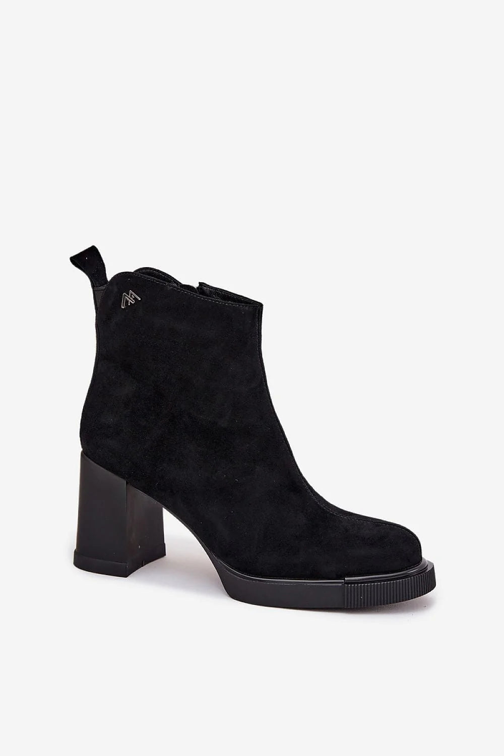 bottines femme suède noir mi cheville bout rond talon bloc stable fermeture éclair latérale semelle crantée antidérapante rembourrage confortable élégante