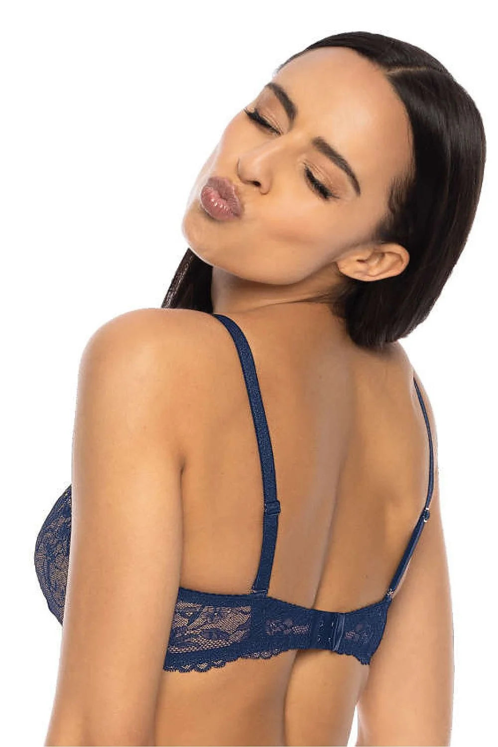 Soutien-gorge féminin sexy push-up dentelle bleu marine beige matelas à ressorts armatures ajustables occasion spéciale lingerie raffinée