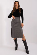 jupe midi crayon taille haute péplum maille coton élasthanne texturée chevrons gris fente latérale cintrée élégante