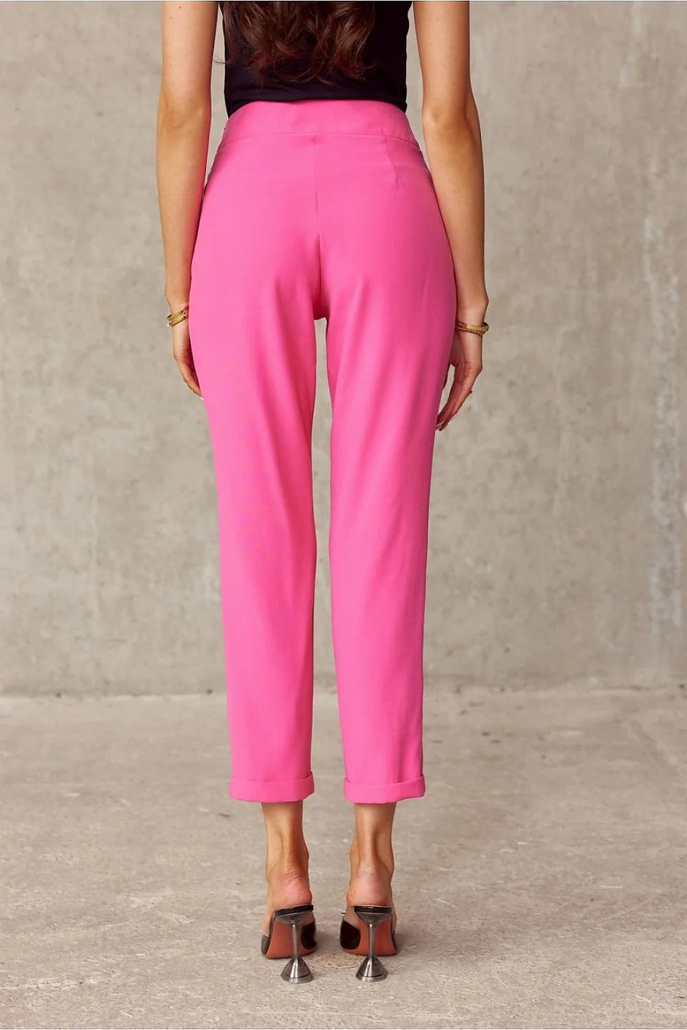 pantalon femme élégant droit taille ajustable cheville coupe cigarette polyester viscose tissu fluide soyeuse poches obliques fermeture latérale Pologne