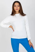 Chemisier velours blanc col montant manches longues coupe droite semi ajustée stretch élégant minimaliste intemporel femme