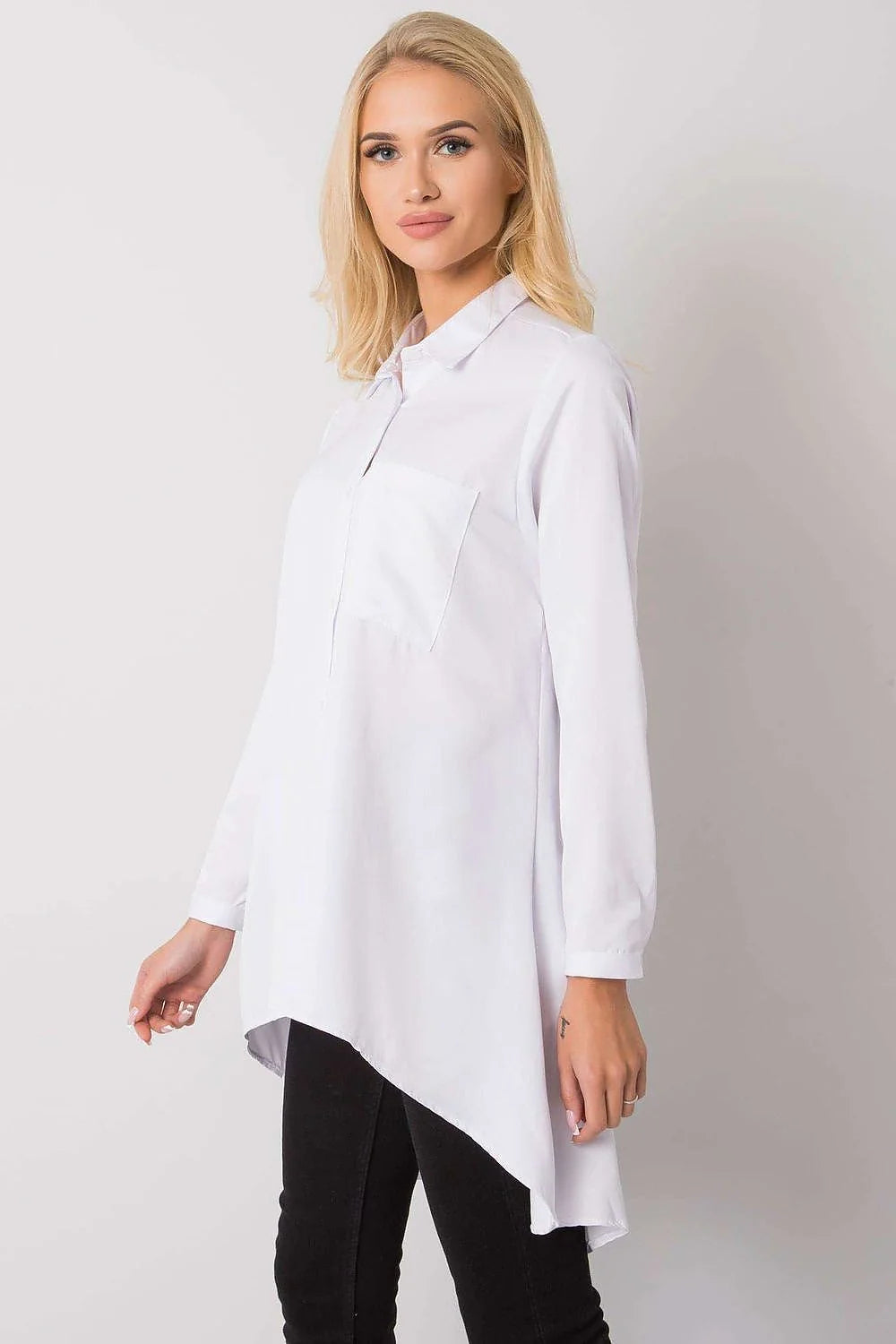 Chemise manche longue Ex Moda col classique dos plus long asymétrique poche latérale coton élasthanne polyester femme