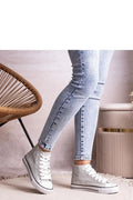 Baskets montantes pour femmes style moderne design classique couleur grise claire-maille brillante semelle en caoutchouc confortable