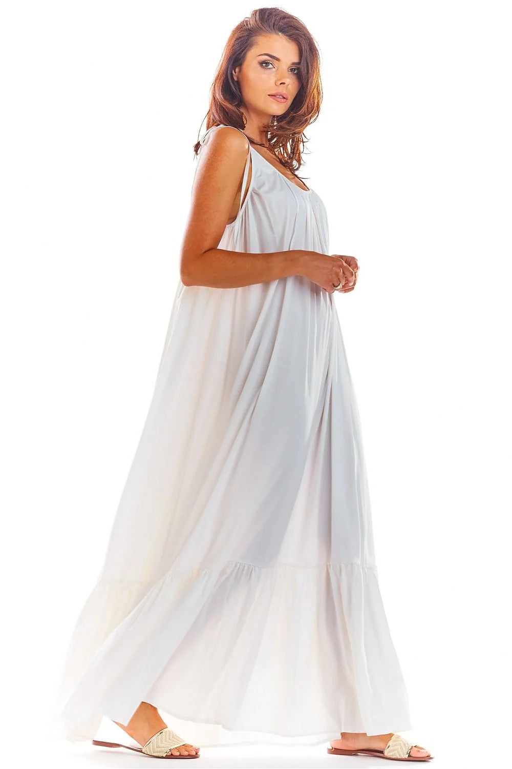 Robe longue AWAMA été 2023 coupe ample décolleté dos volant bas coloris rouge vif femmes viscose élasthanne