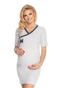 Chemise de nuit maternité coton confortable col en V manches courtes allaitement facile pour femmes