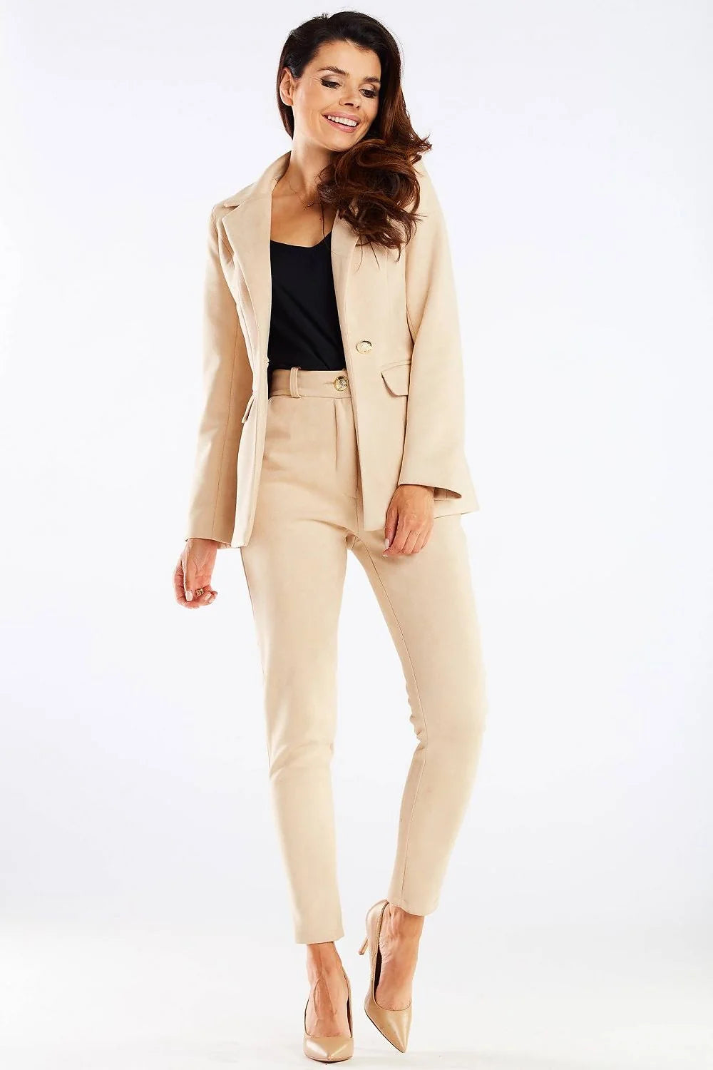 Pantalon cigarette femme taille haute élasthanne noir élégant professionnel pour silhouette moderne et sophistiquée