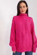 Pull col roulé maille torsadée motifs losanges couleur vive rose fuchsia femme style intemporel confort optimal manches longues